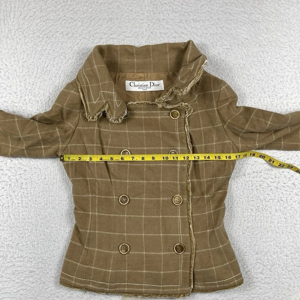Christian Dior Jacket Womens 6 Tan‎ Wool Angora Windowpane Deconstructed France